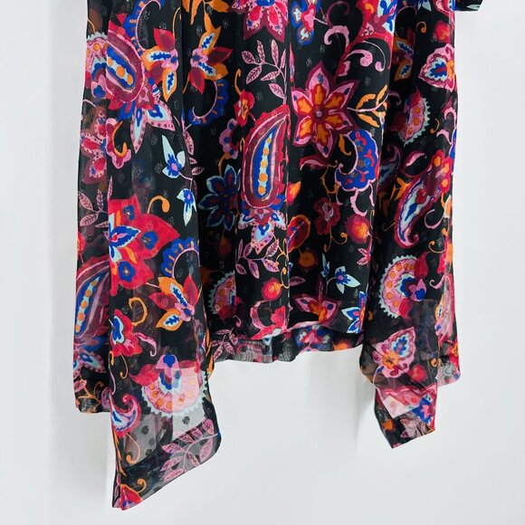 Stitch Fix Estelle Multicolor Short Sleeve Sheer Floral Asymmetric Blouse 14 - Picture 3 of 10